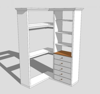 现代白色转角开放式衣柜SU模型下载_sketchup草图大师SKP模型