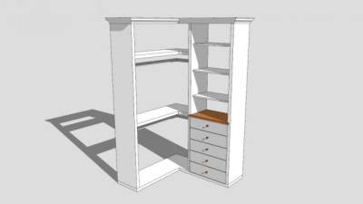 现代白色转角开放式衣柜SU模型下载_sketchup草图大师SKP模型