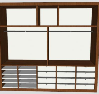 实木一字敞开衣柜SU模型下载_sketchup草图大师SKP模型