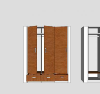 现代实木三门衣柜SU模型下载_sketchup草图大师SKP模型