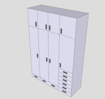 现代白色四门衣柜SU模型下载_sketchup草图大师SKP模型