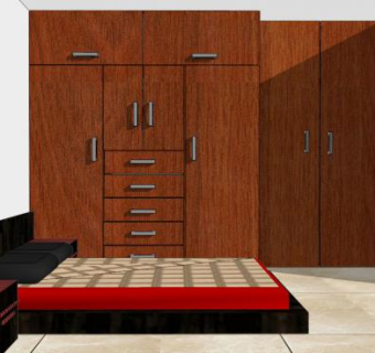 卧室家居实木三门衣柜SU模型下载_sketchup草图大师SKP模型