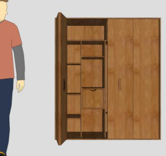 卧室板式平开门式衣柜SU模型下载_sketchup草图大师SKP模型