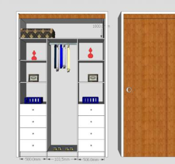 宜家白色平开门式衣柜SU模型下载_sketchup草图大师SKP模型