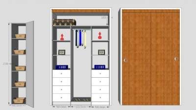 宜家白色平开门式衣柜SU模型下载_sketchup草图大师SKP模型