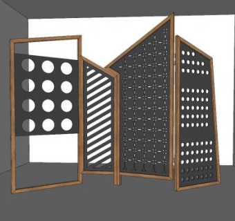 木制黑色隔断屏风SU模型下载_sketchup草图大师SKP模型