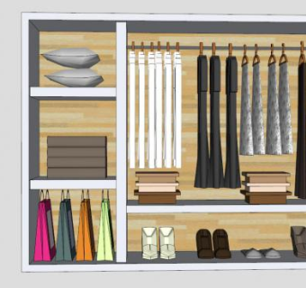 卧室白色一字敞开衣柜SU模型下载_sketchup草图大师SKP模型