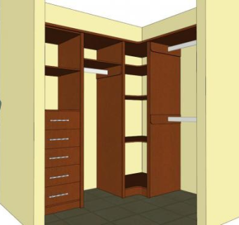 实木衣橱转角衣柜SU模型下载_sketchup草图大师SKP模型