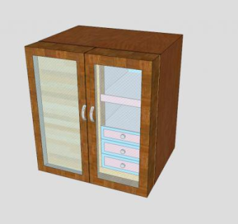 实木玻璃双开门衣柜SU模型下载_sketchup草图大师SKP模型
