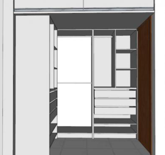 现代白色转角L型衣柜SU模型下载_sketchup草图大师SKP模型