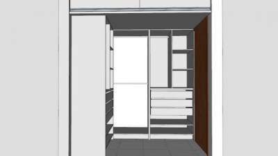 现代白色转角L型衣柜SU模型下载_sketchup草图大师SKP模型