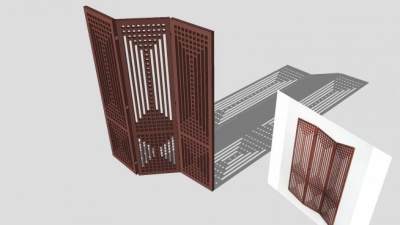 中式木制镂空折叠隔断SU模型下载_sketchup草图大师SKP模型