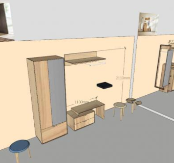卧室双开门板式衣柜SU模型下载_sketchup草图大师SKP模型