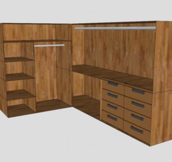 简易转角实木衣柜SU模型下载_sketchup草图大师SKP模型