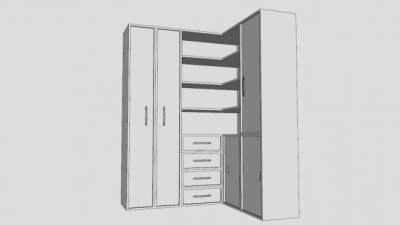 转角角落衣橱衣柜SU模型下载_sketchup草图大师SKP模型