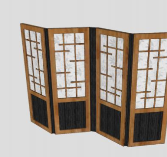日式枫叶木雕屏风SU模型下载_sketchup草图大师SKP模型