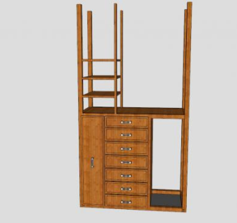 木质开放式衣柜SU模型下载_sketchup草图大师SKP模型