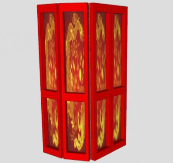 祥龙凤凰红色屏风SU模型下载_sketchup草图大师SKP模型