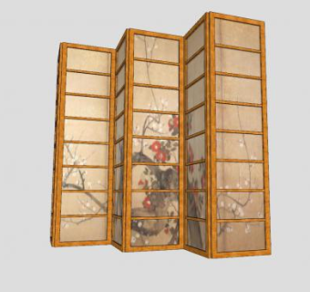 日式梅花木屏风SU模型下载_sketchup草图大师SKP模型