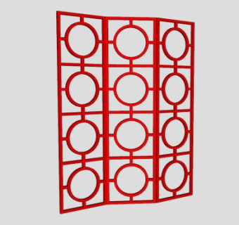 复古红色木隔断SU模型下载_sketchup草图大师SKP模型