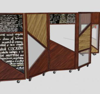 移动折叠型实木屏风SU模型下载_sketchup草图大师SKP模型