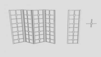 现代十字木屏风SU模型下载_sketchup草图大师SKP模型