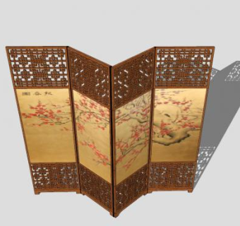 传统梅花图木屏风SU模型下载_sketchup草图大师SKP模型