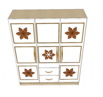 现代三门花纹衣柜SU模型下载_sketchup草图大师SKP模型