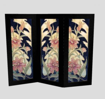 中式花纹黑色屏风SU模型下载_sketchup草图大师SKP模型