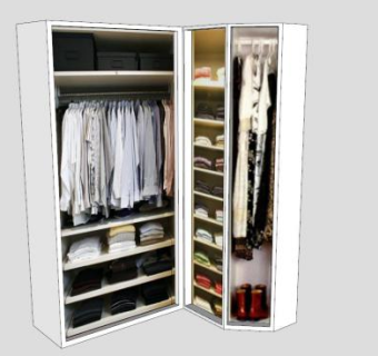 现代白色转角衣柜SU模型下载_sketchup草图大师SKP模型