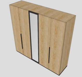 现代四门橡木衣柜SU模型下载_sketchup草图大师SKP模型