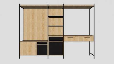 实木架子衣橱SU模型下载_sketchup草图大师SKP模型
