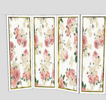 红白玫瑰屏风SU模型下载_sketchup草图大师SKP模型