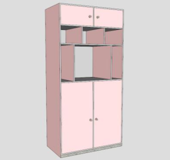 粉红色双开门衣柜壁橱SU模型下载_sketchup草图大师SKP模型