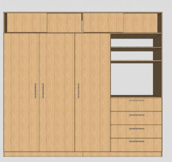 实木橡木三门衣柜SU模型下载_sketchup草图大师SKP模型