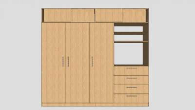 实木橡木三门衣柜SU模型下载_sketchup草图大师SKP模型