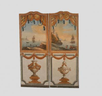 航海主题彩绘屏风SU模型下载_sketchup草图大师SKP模型