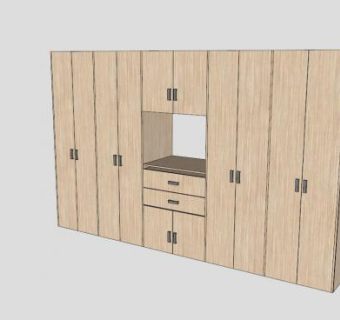 平开门四门衣柜SU模型下载_sketchup草图大师SKP模型