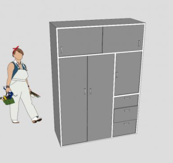 现代三门平开门式衣柜SU模型下载_sketchup草图大师SKP模型