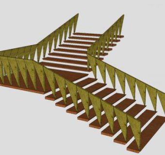 现代木板双跑楼梯SU模型下载_sketchup草图大师SKP模型