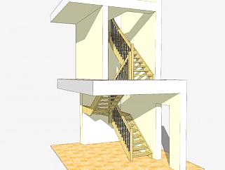 居民楼双跑楼梯SU模型下载_sketchup草图大师SKP模型