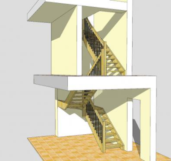 居民楼双跑楼梯SU模型下载_sketchup草图大师SKP模型