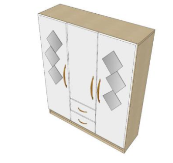 现代菱形图案三门衣柜SU模型下载_sketchup草图大师SKP模型
