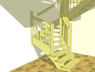 复合楼层旋转楼梯护栏SU模型下载_sketchup草图大师SKP模型