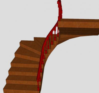 木制旋转楼梯和扶手SU模型下载_sketchup草图大师SKP模型