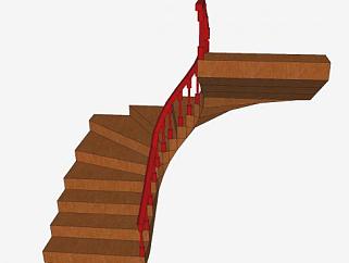 木制旋转楼梯和扶手SU模型下载_sketchup草图大师SKP模型