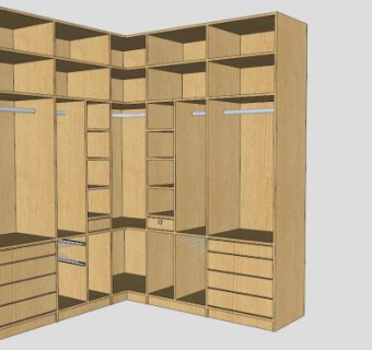 转角实木衣柜SU模型下载_sketchup草图大师SKP模型