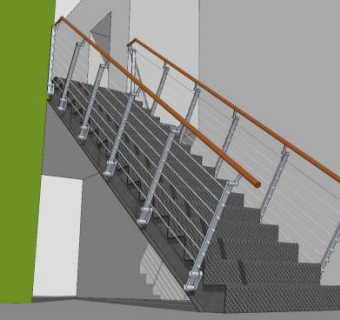 钢制护栏楼梯和木扶手SU模型下载_sketchup草图大师SKP模型