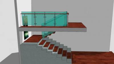 砌石木踏板楼梯SU模型下载_sketchup草图大师SKP模型