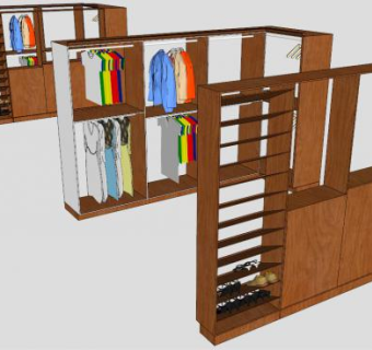 现代实木开放式衣柜SU模型下载_sketchup草图大师SKP模型